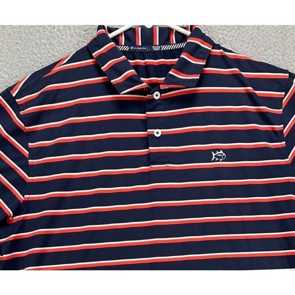 Southern Tide Polo Shirt Mens Large Navy Stripe Tide To Trail Short Sleeve Rugby